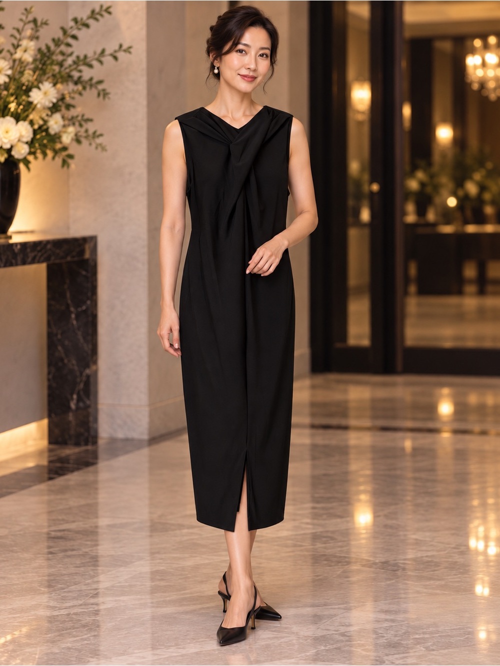 Sam Edelman Black Sleeveless Midi Dress with Front Slit